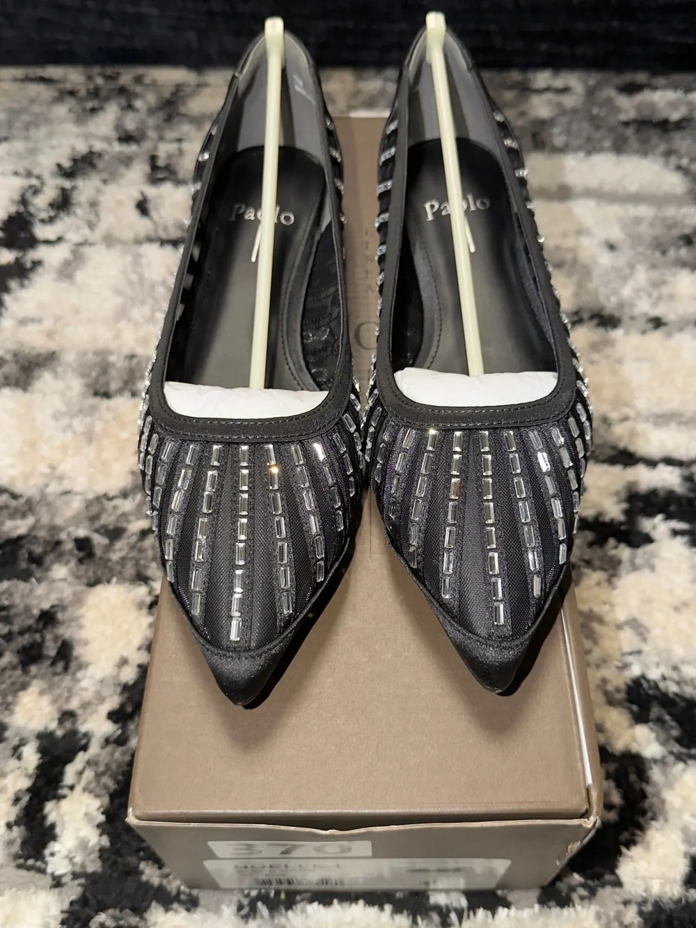 Paolo Black Pointed-Toe Embellished Flats